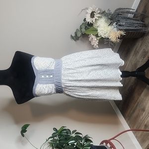 Blue and white strapless floral sun dress